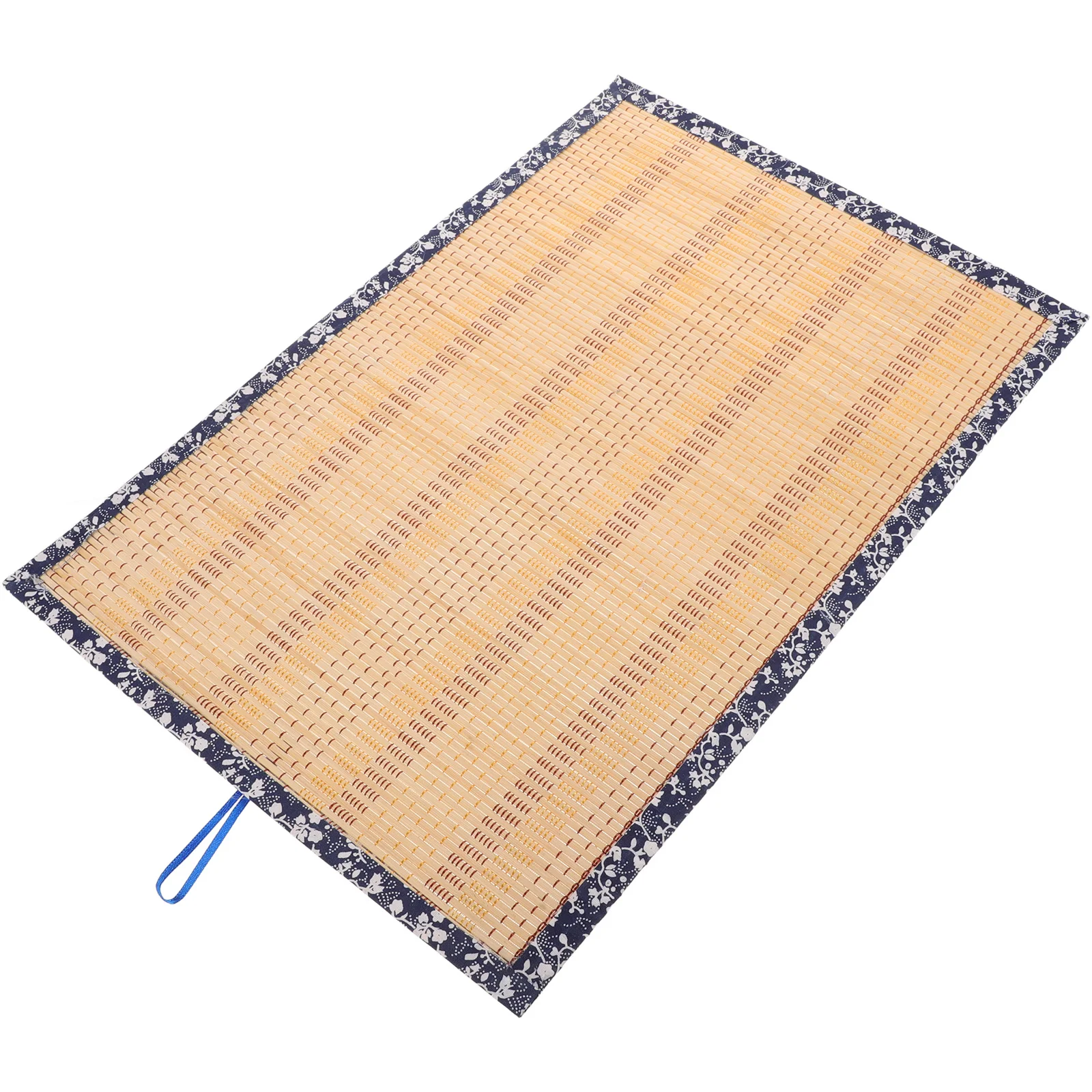 Handmade DIY Bamboo Fan Wall Hanging Decor Blue Floral Edging Sustainable Sushi Mat Boho Wall Hanging Bedroom Decor