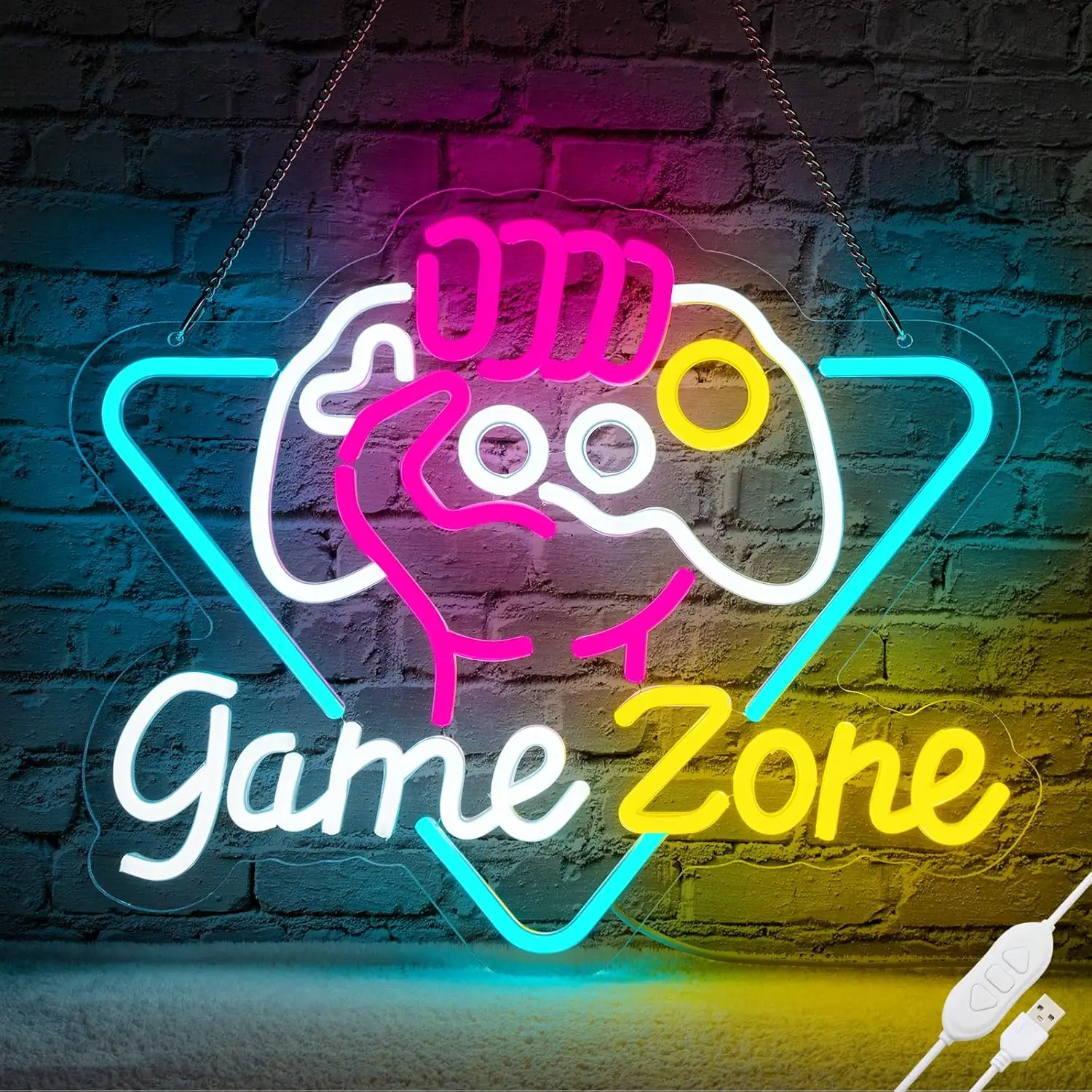 

12.5x15.3 inch Game Zone Neon Sign Gamepad Shaped LED Light Gaming Boy Room Controller Colorful Gamer Room Decor Gift Man Cave