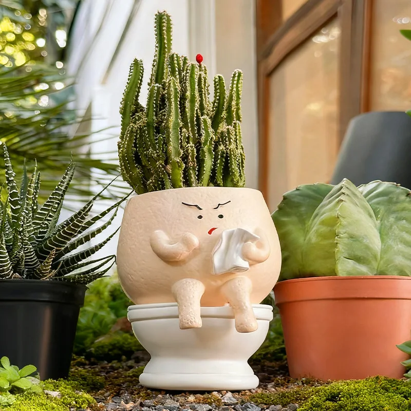 

Creative Toilet Shape Succulent Planter, Cute Resin Flower Pot for Desk Office, Funny Home Decor Ornament for Green Plants