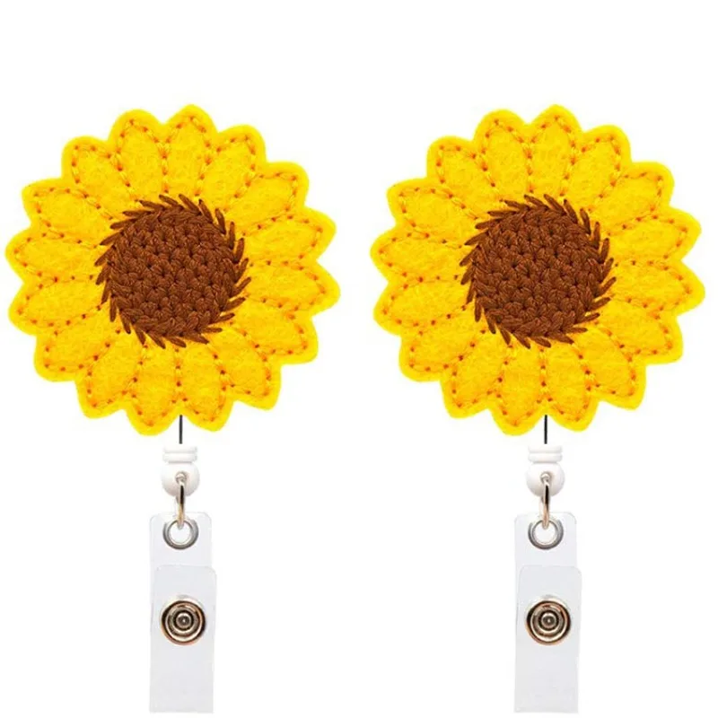 Sunflower Retractable Badge Reel for Medical Staff Flower Design ID Holder Nurse Name Tag Clip with Extendable Cord