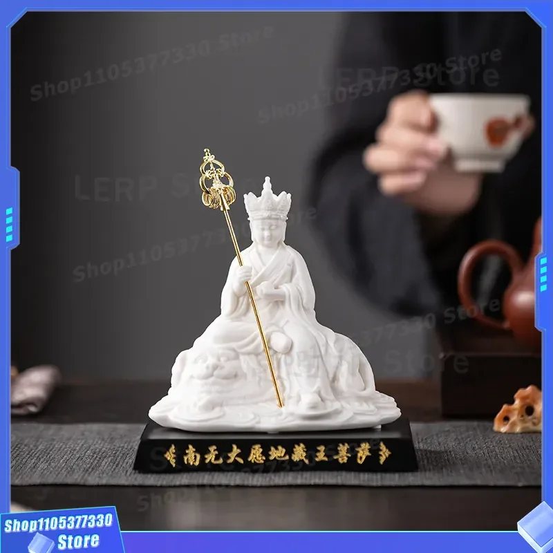 Dehua White Porcelain Jizang Bodhisattva Statue Ceramic Ksitigarbha Buddha Ornament for Home Altar Offering Decoration