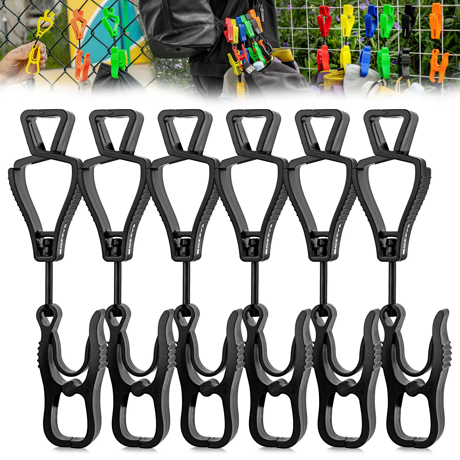 BOZZYS 6 Pack Glove Clips For Work Glove Holders Glove Clip Hanger Safety Glove Holder Plastic Working Gloves Clip Work Clamp