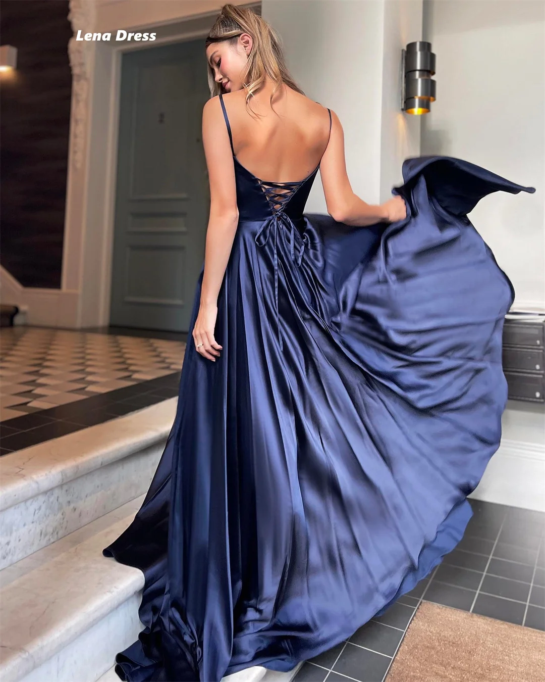 Lena Line A Prom Dress Women Elegant Party Dresses Woman Ground Length Luxury Evening Dresses 2024 Women Custom Made Satin Gala