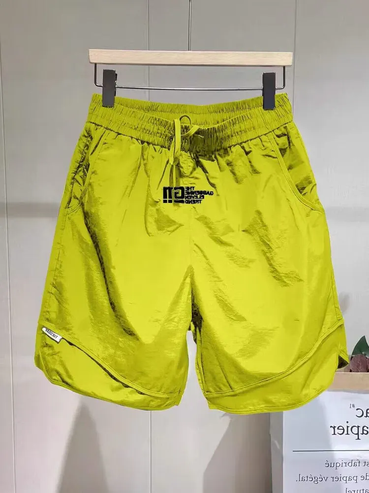 

Summer Ice Silk Qui Dry Straight Leg Men's orts Casual Versatile Beach Pants mid Waist ort Length Youth Faion Thin Model