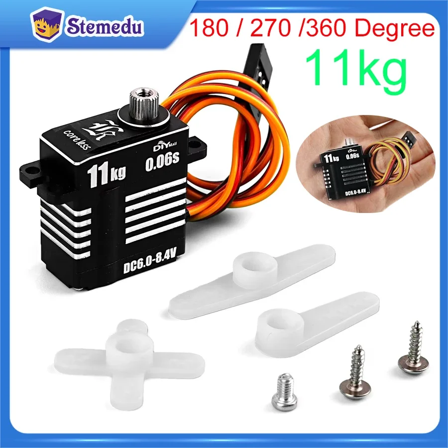 Micro 8.4V 0.06S 11KG Digital Servo Motor Mini Full Metal Coreless Programmable Servo 180/270/360 Degree High Torque for RC Car