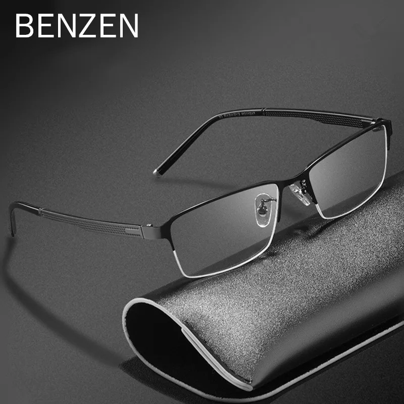 

Полуободковая оправа для очков BENZEN для мужчин и женщин, роскошные очки по рецепту при близорукости из титанового сплава, 5713