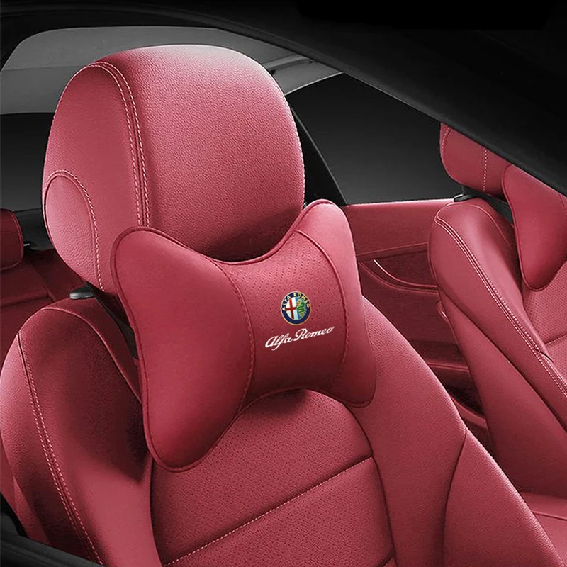 1Pcs Car Seat Headrest Auto Logo Neck Pillow For Alfa Romeo 156 159 147 4C 8C 166 Giulia Giulietta Mito Stelvio Spider GT Tonale