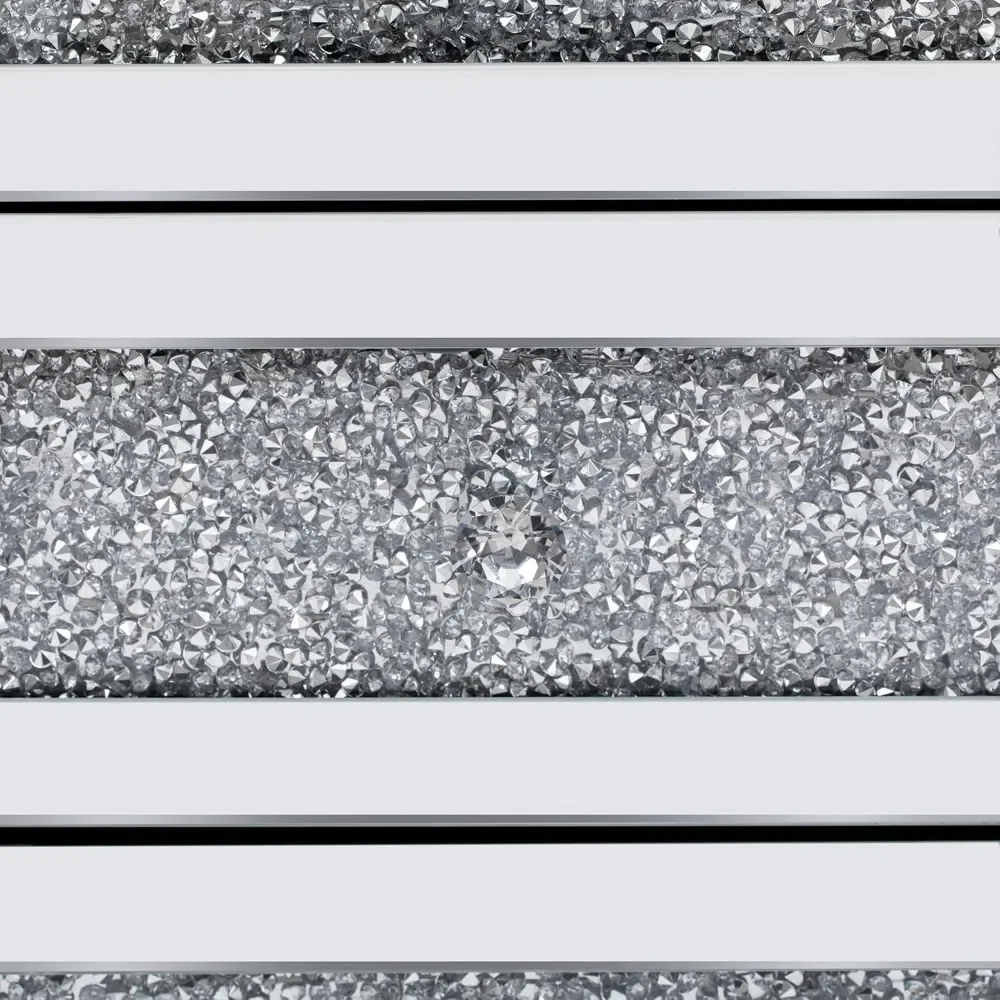 Nightstand, LED Lights and Wireless & USB Charging with Crystal Inlays, Mirror Finish and 3 Drawers, Silver Nightstand image 5