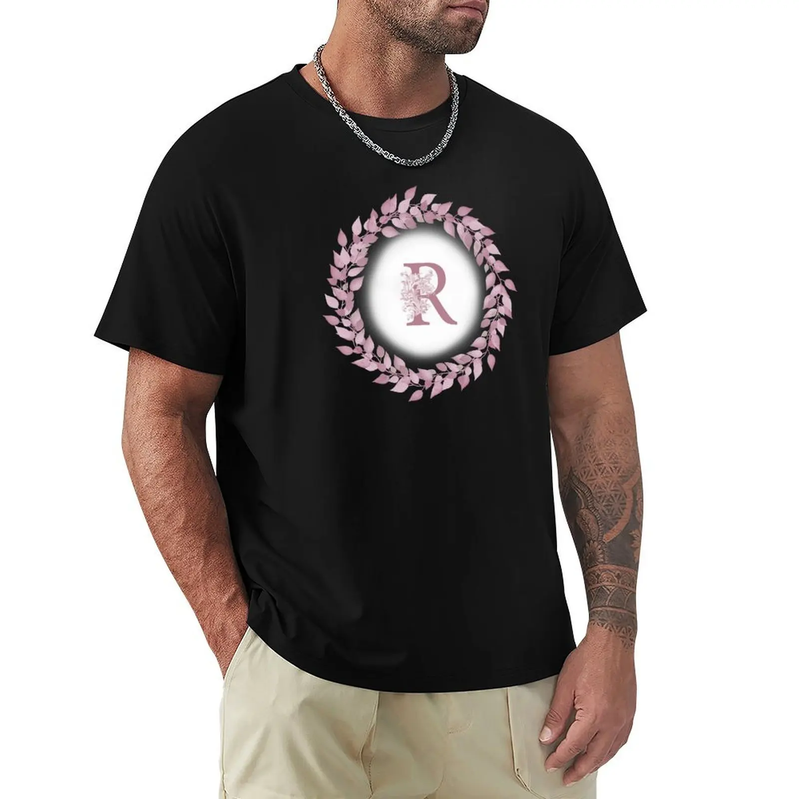 

Monogram Letter R - Vintage Pink Floral Wreath T-Shirt boys whites cute tops t shirt men