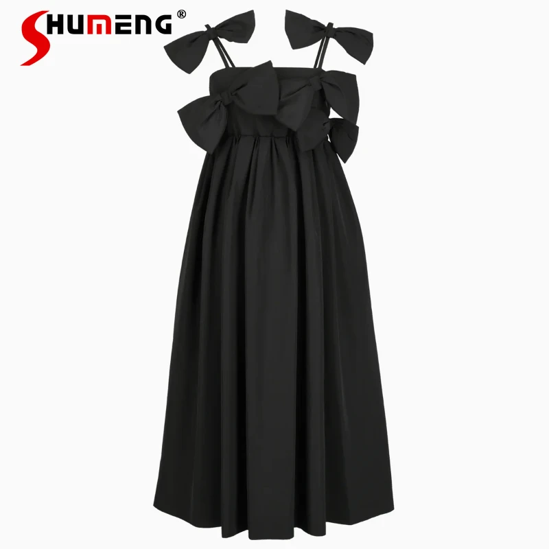 

Vintage White Camisole Midi Dress Ladies Handmade Big Bow Detail Square Neck High Waist Flowy Long Dresses Birthday Party Outfit