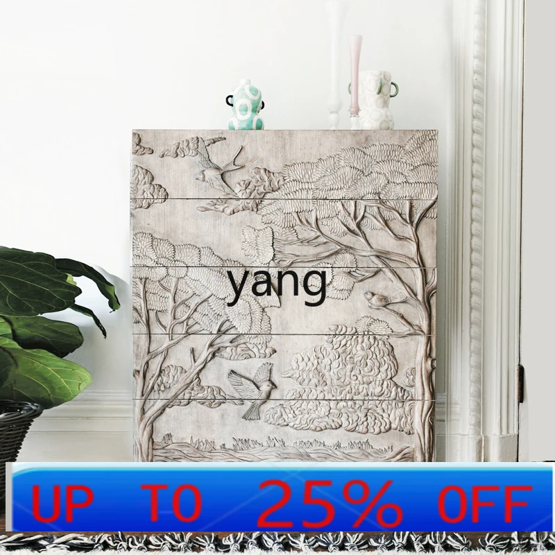 

LTT retro carved five bucket solid wood carved side cabinet