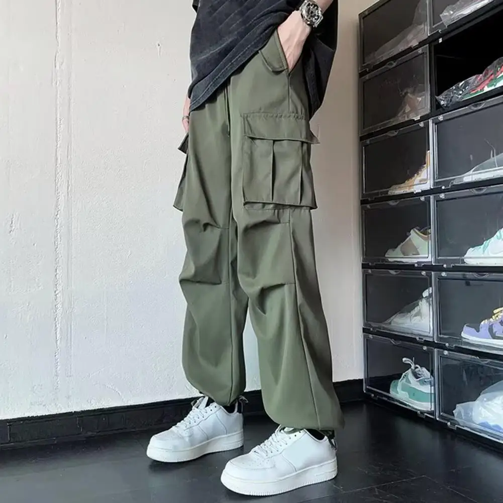 2025 Men Cargo Pants Reinforced Pocket Stitching Outdoor Camping Men's Cargo Pants with Drawstring Waist Multiple for Leisure