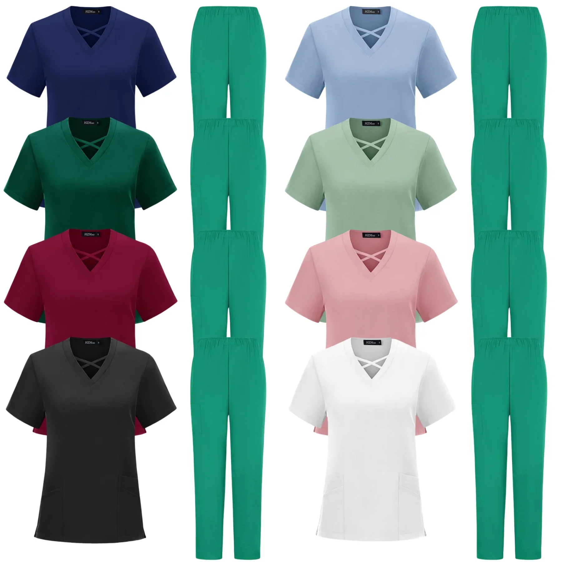 Women Scrub Set Surgical Nursing Scrub Sets X-Neckline Hospital Uniform Medical Factory Wholesale Uniforms Womens Spa Salon Suit