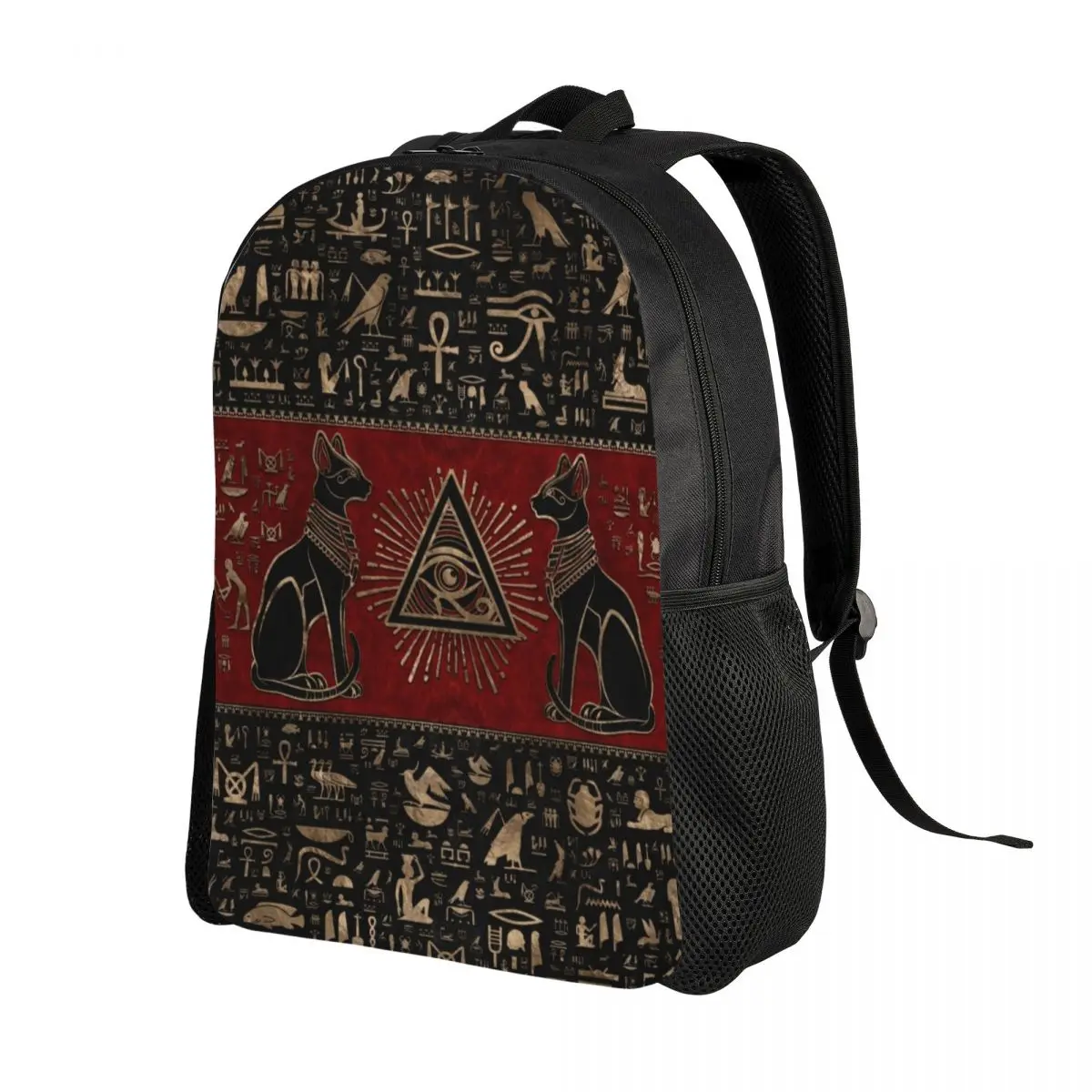 Custom Ancient Egypt Eye Of Horus Backpack Men Women School College Student Bookbag Fits 15 Inch Laptop Egyptian Bastet Cat Bags