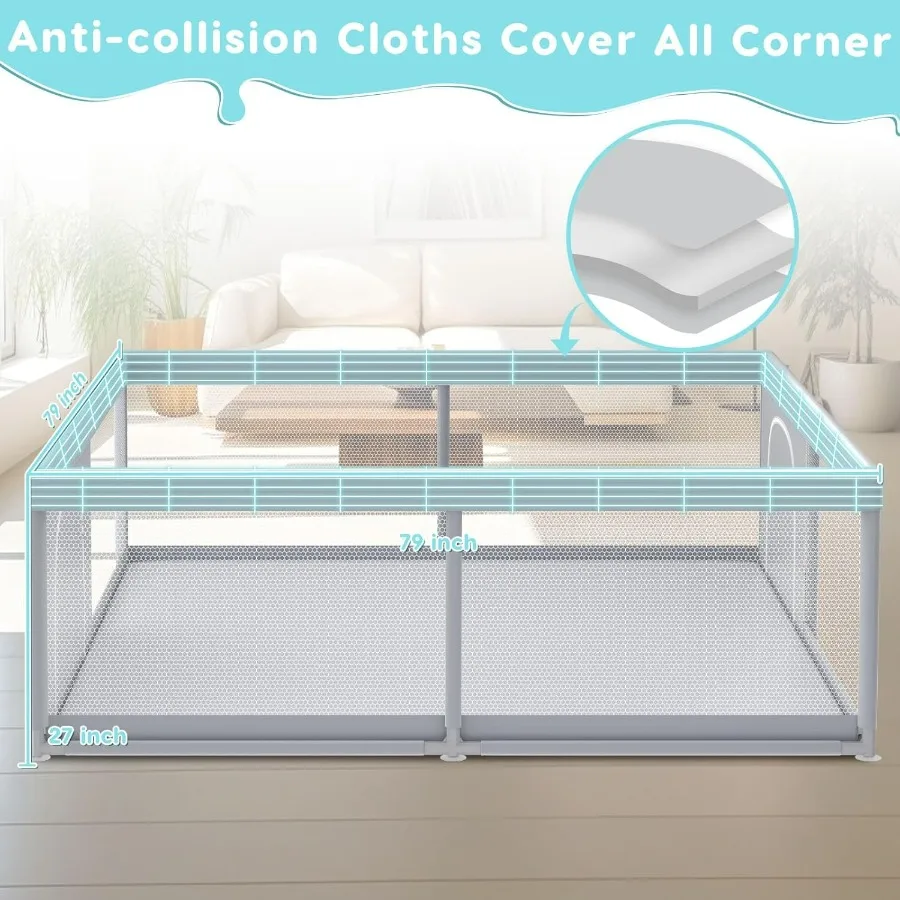 Box per bambini extra large 79 × 79 per uso interno ed esterno Robusto cortile da gioco di sicurezza con morbida rete traspirante Design anticaduta I