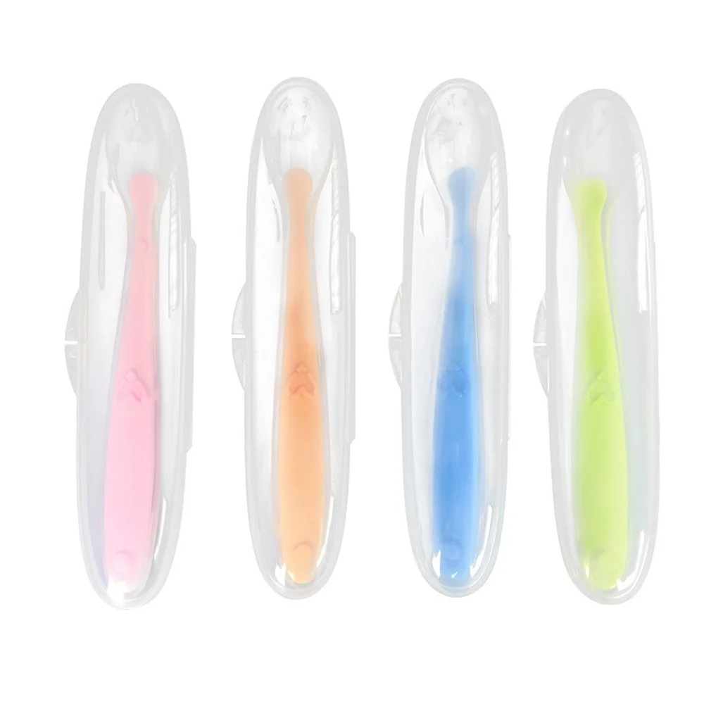 1Pcs Baby Spoon Feeding with Storage Box Non-Slip Baby Trainning Spoon Food Grade Silicone Cute Baby Feeding Tableware