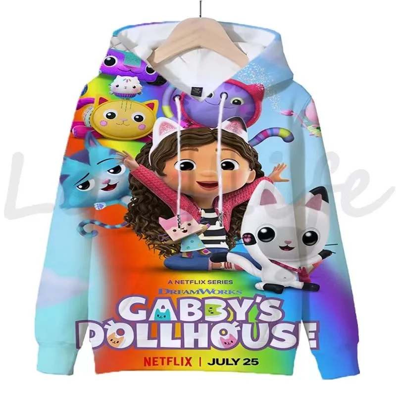 Autumn New Gabbys Dollhouse Hoodie Children\'s Cute Cartoon Print Sports Vibrant  Versatile Girls Pullover Long Sleeve Sweatshirt