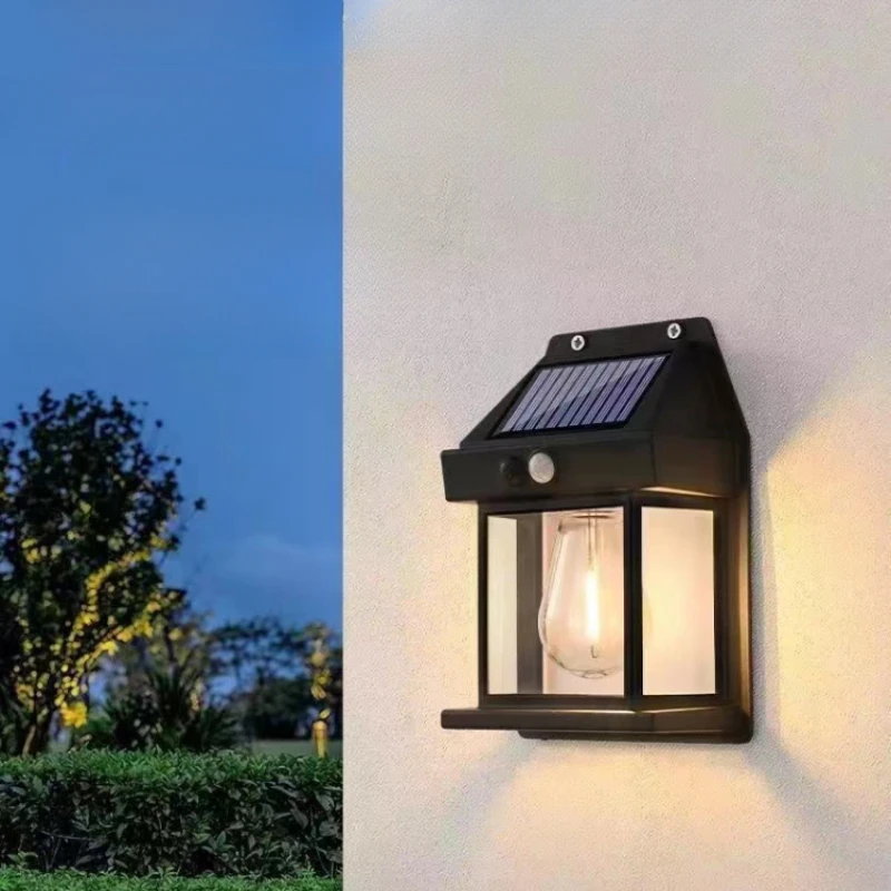 

Outdoor Solar Wall Lamp Waterproof Tungsten Lamp Intelligent Human Body Induction Garden Lamp Garden Villa Night Light Lighting