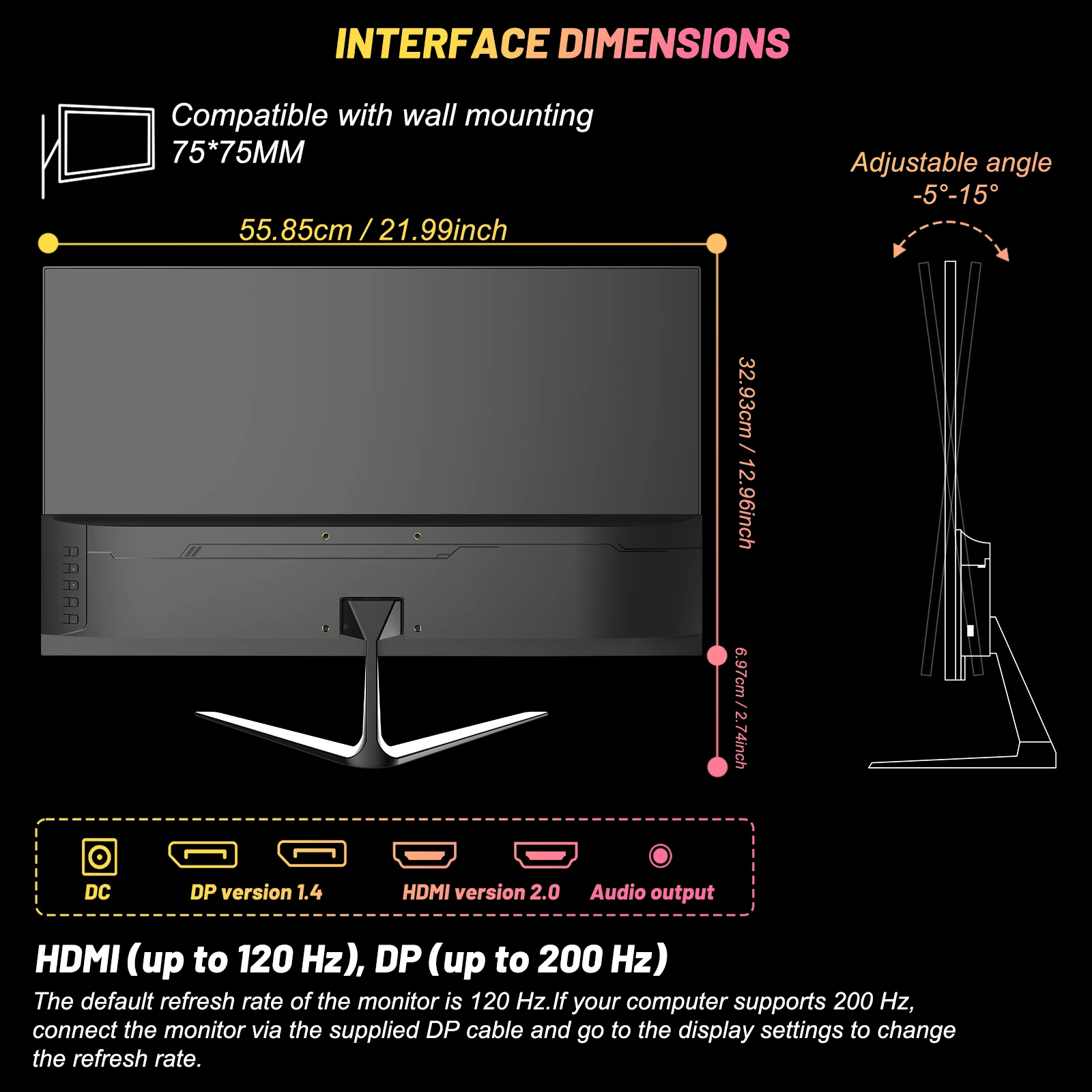LXZ 24.5 Inch Gaming Monitor 200Hz, FHD 1920 X 1080 PC Screen, IPS Panel 1ms, Integrated Speaker, DP/HDMI, Eye Care, Wall Mount Compatible