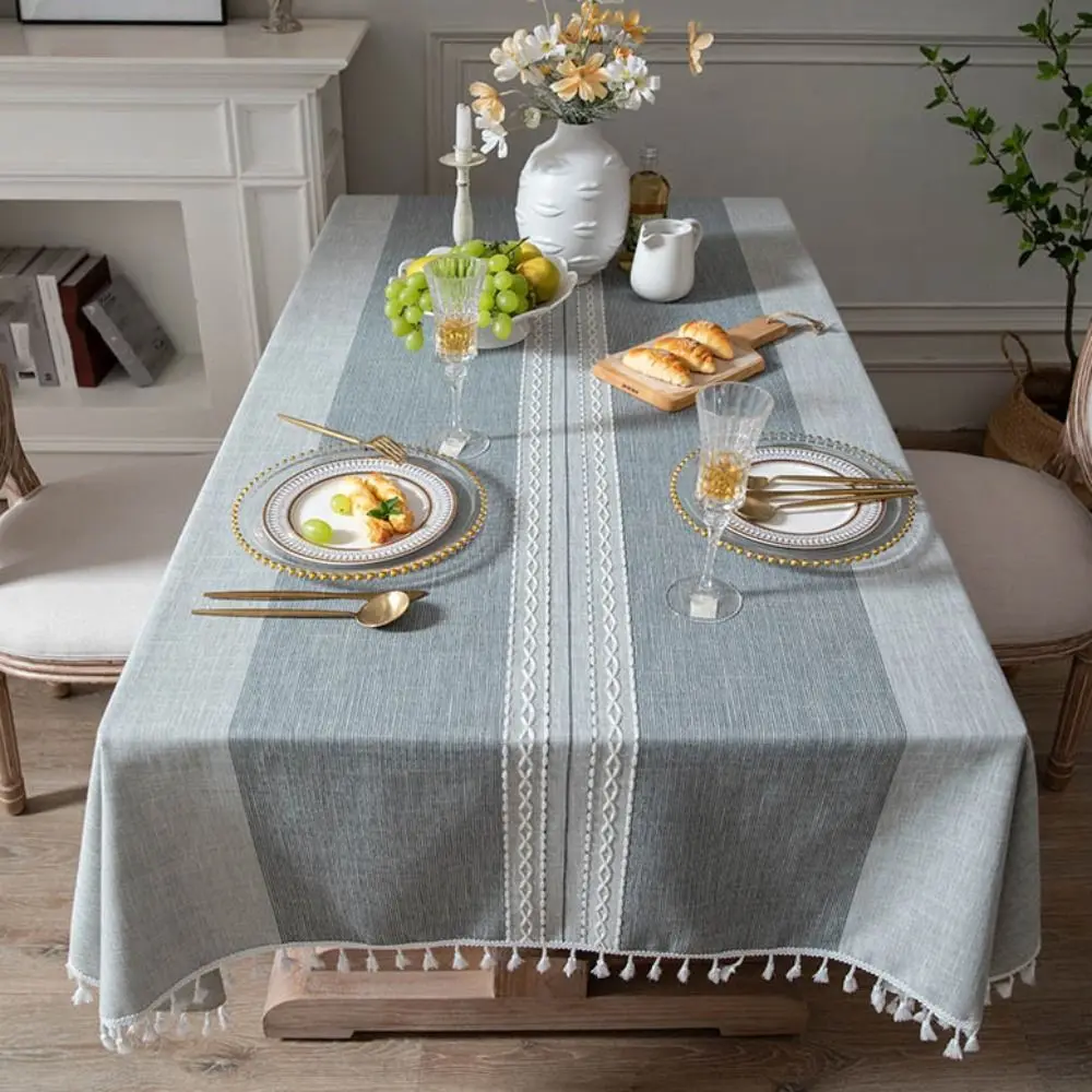 

Tassel Edge Interweaving Grid Tablecloth Rectangular Washable Restaurant Tablecloth French Rustic Dust Cover Coffee Table Mat