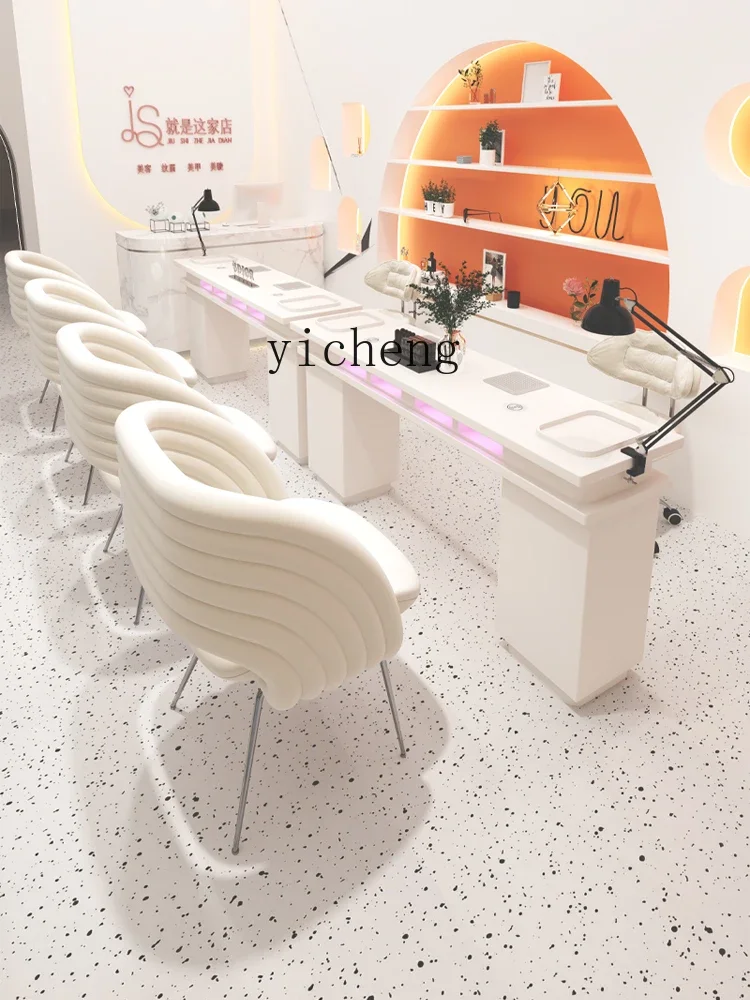 ZC New Cream Style Manicure Table and Chair Set Combination Embedded High-Power Vacuum Cleaner with LED Lamp for Nails