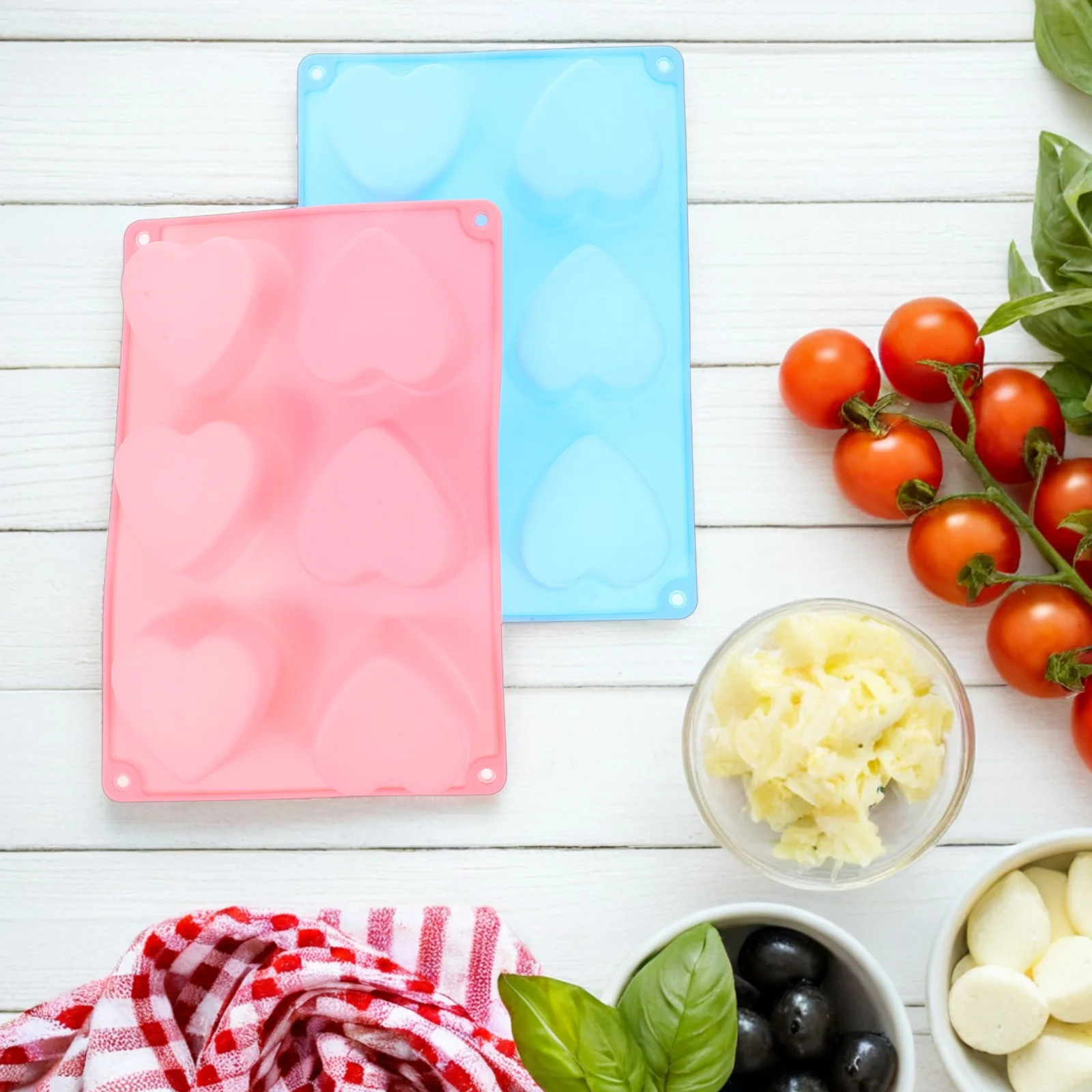 

2Pcs Silicone Heart Molds 6-Grid Flexible Non-Stick Chocolate Candy Ice Cube Dessert Mold Kitchen Baking Valentine