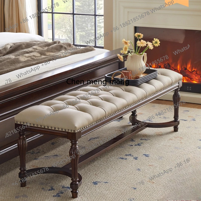 

American country solid wood end stool French retro bedroom bed couch long square clothes stool shoe changing stool