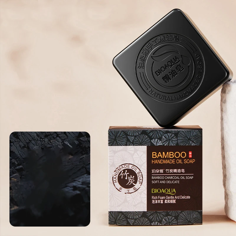 100g Bamboo Charcoal Handmade Soap Skin Moisturizing Deep Cleansing Oil Control Blackhead Remover Face Wash Hair Bath Skin Care