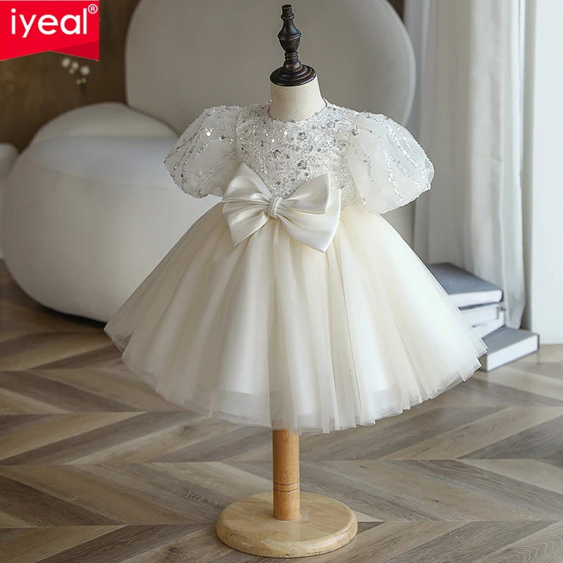 IYEAL Spring Girls' Princess Dress Toddler Baby Girls Baptism Christening 1st Birthday Gown Party Wedding Princess White Tulle