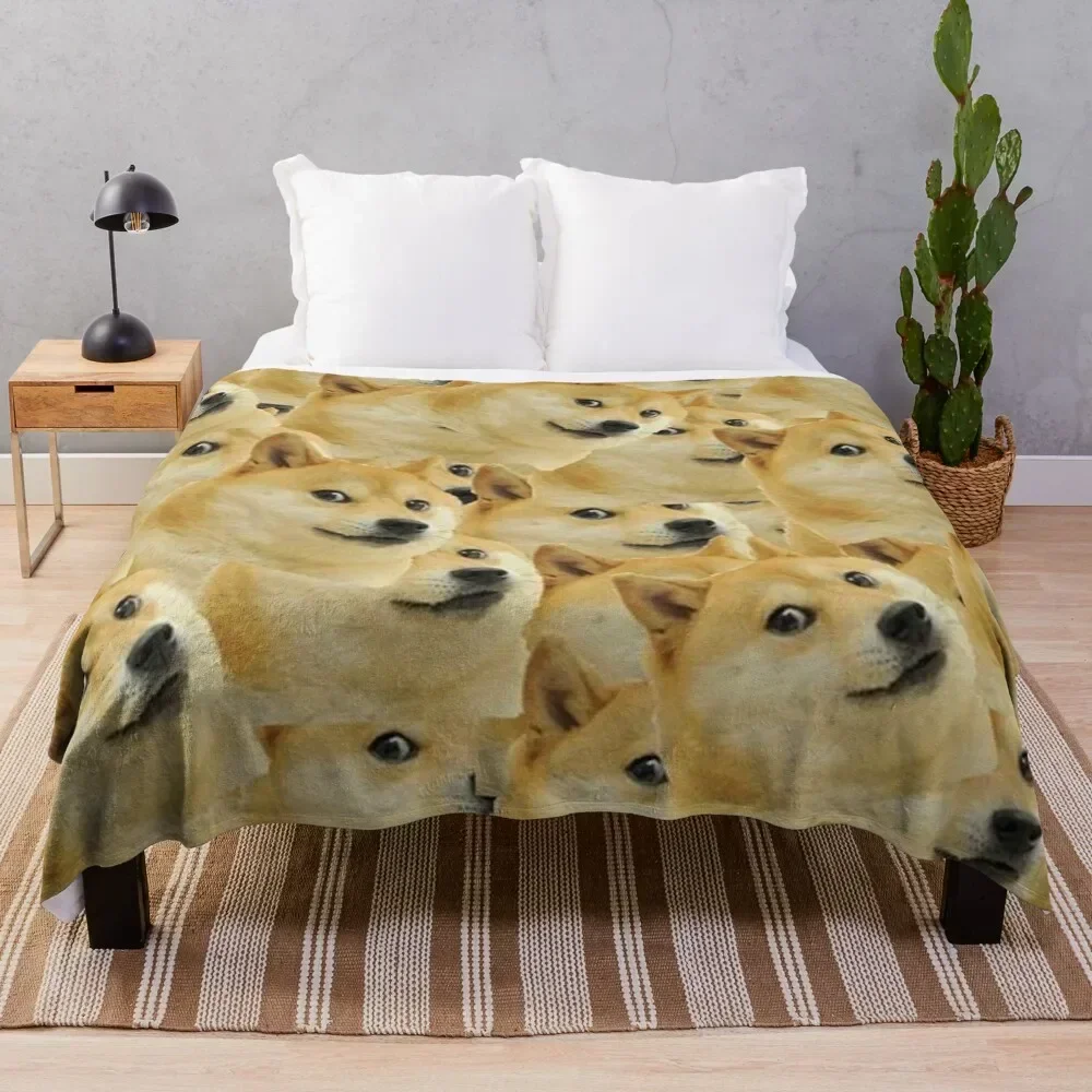 

Doge WOW Pattern Shiba Inu Doggo dog meme montage Throw Blanket Sofas Soft Thermals For Travel Blankets