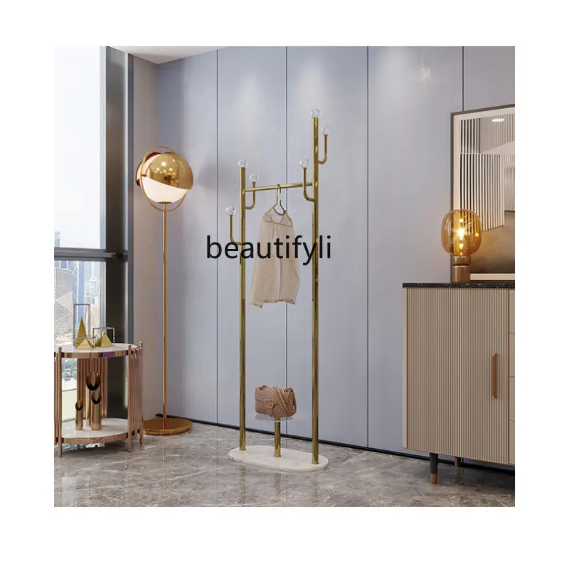 

yj Nordic Light Luxury Hanging Clothes Rack Floor High-Grade Stainless Steel Multi-Functional Coat Rack