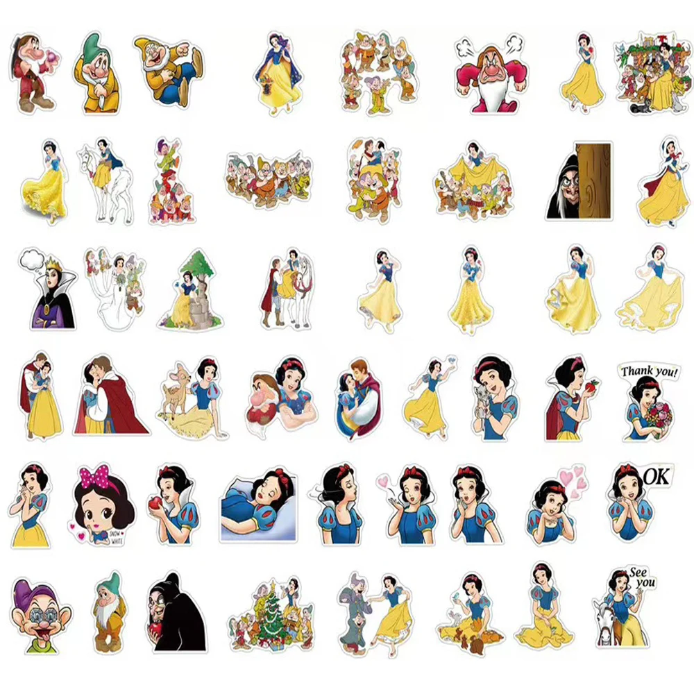 10/30/50pcs Disney Cartoon Snow White Graffiti Stickers DIY Laptop Guitar Notebook Suitcase Decoration Sticker Kids Classic Toy