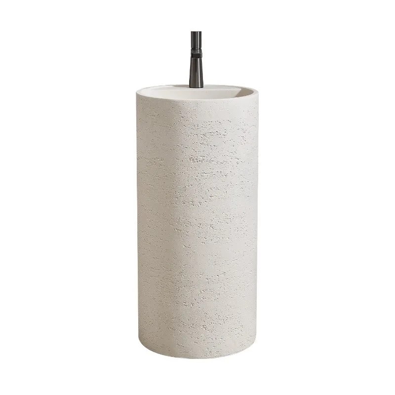 Japanese wabi-sandy wind designer column basin floor-to-ceiling integrated courtyard wash basin personalized creative travertine