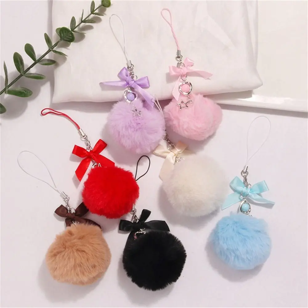 

Ribbon Bow Mobile Phone Lanyard Hanging Cord Key Holder Hairball Pendant Soft Cute Bag Pendant Pompom Keychains Bag Charm