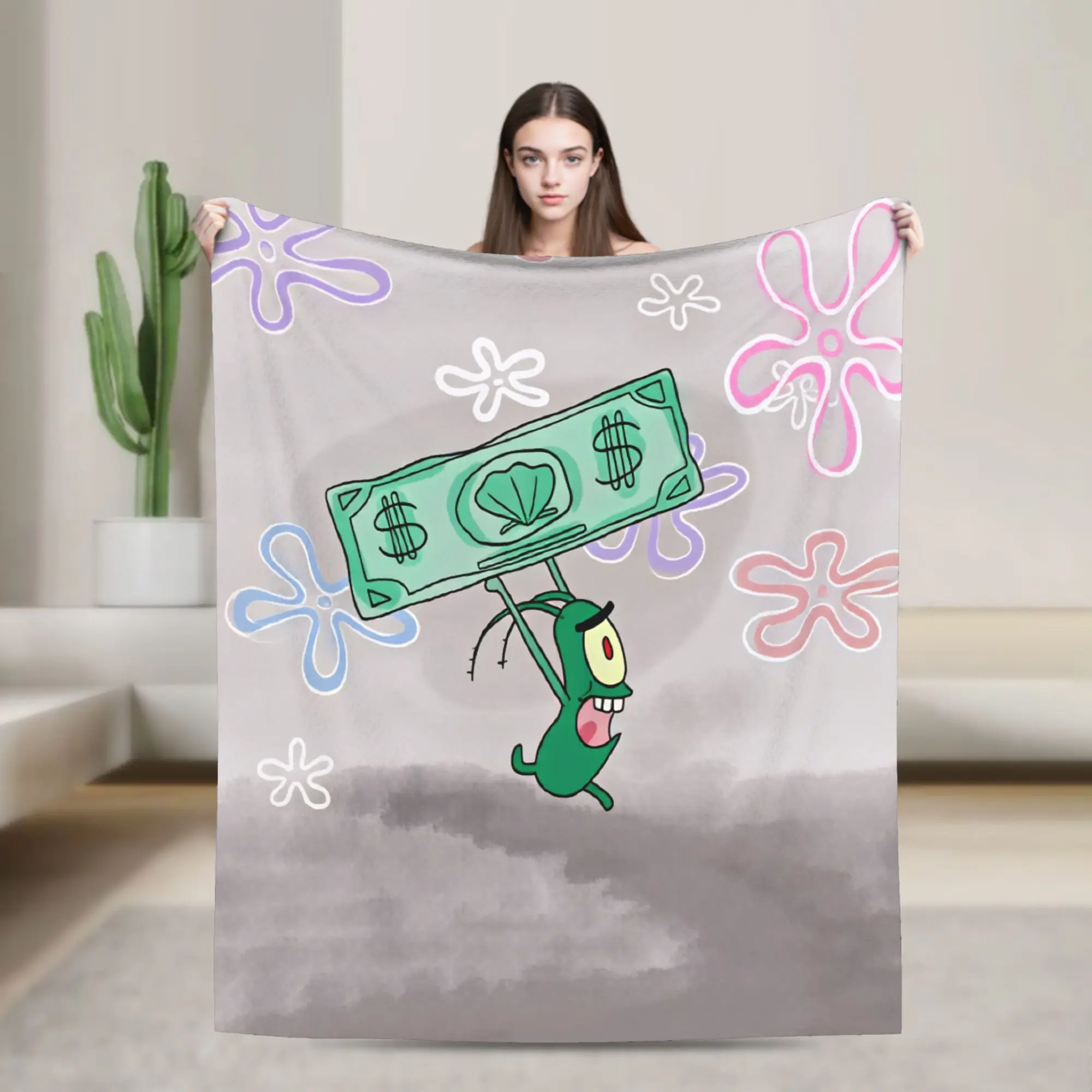 SpongeBobs Plankton  Blanket  Soft Print Plush Throw Blanket For Girls Boys Living Room Flannel Bedspread Bed Cover
