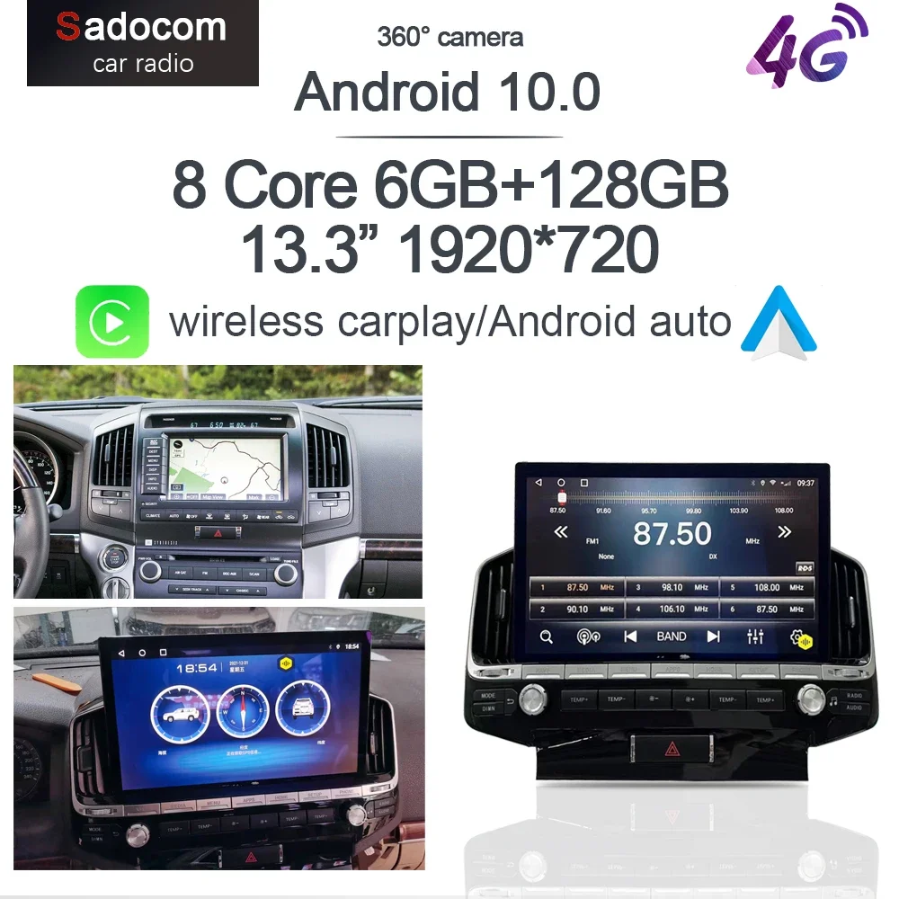 

13.3" 1920*1080 360 Carplay 6G+128G Android 10.0 Car DVD Player GPS WIFI Stereo Radio For Toyota Land Cruiser LC200 2008 - 2020