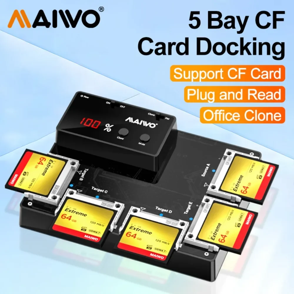 

MAIWO 5 Bay CF Hard Drive Enclosure CF Card Reader cf Memory Photography Camera Copy Machine Reading Writing Case with Cloning