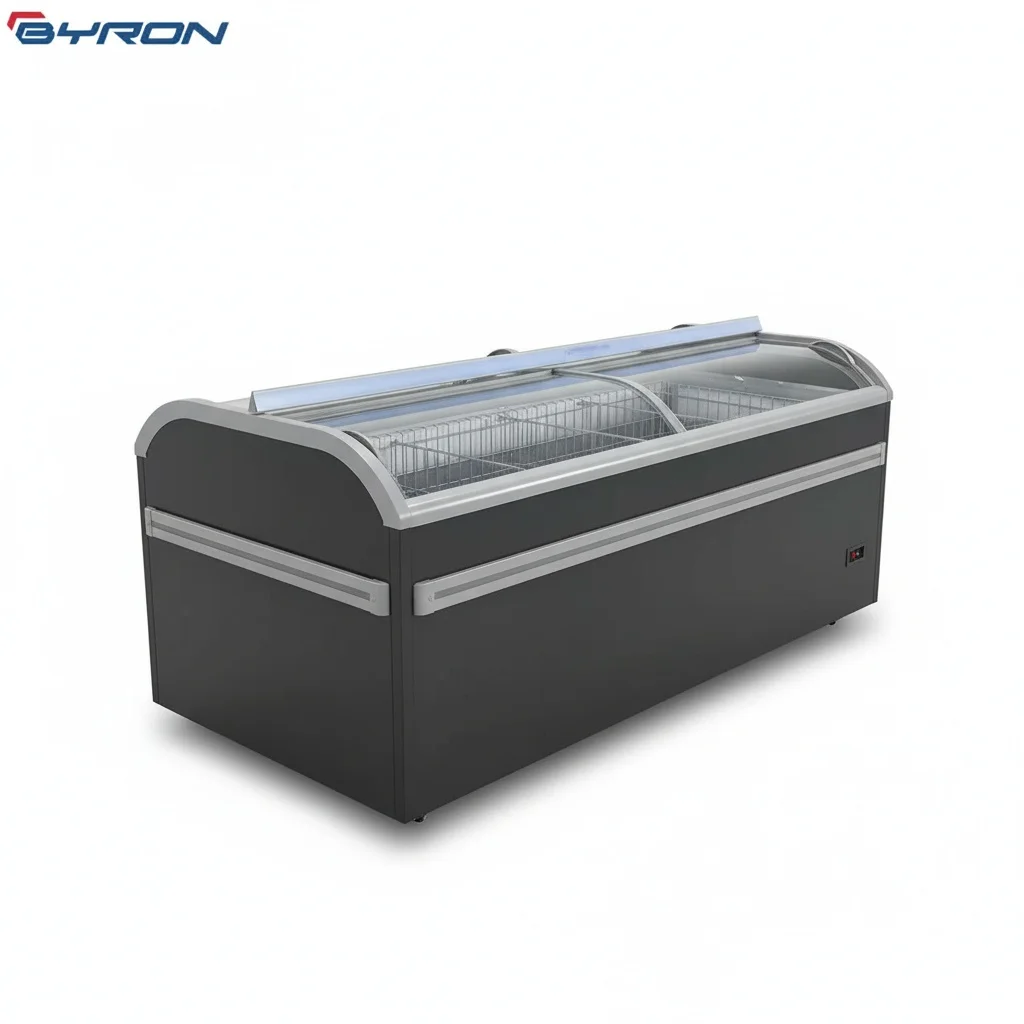 

Морозильная витрина для мороженого, с изогнутой крышкой из закаленного стекла, высокоплотная изоляция, для супермаркетов и коммерческого использования