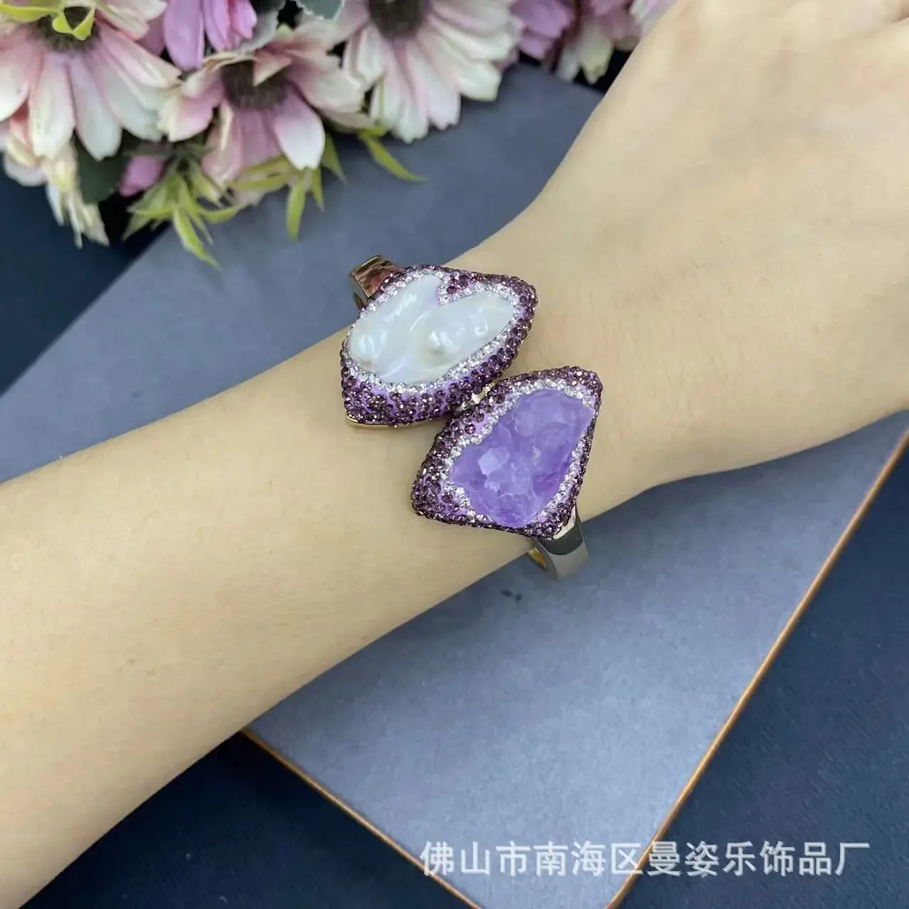 Natural amethyst bracelet baroque special-shaped pearl opening accessories natural stone vintage jewelry wholesale