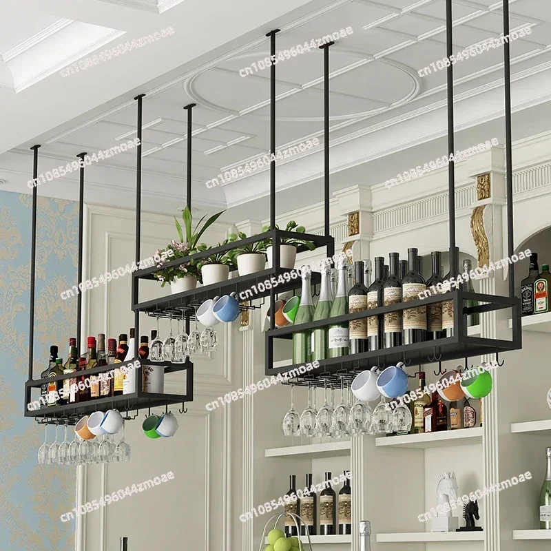 Hanging Salon Display Wine Cabinets Bar Liquor Shelf Holder Bottle Wine Rack Club Metal Inverted  Home Furniture