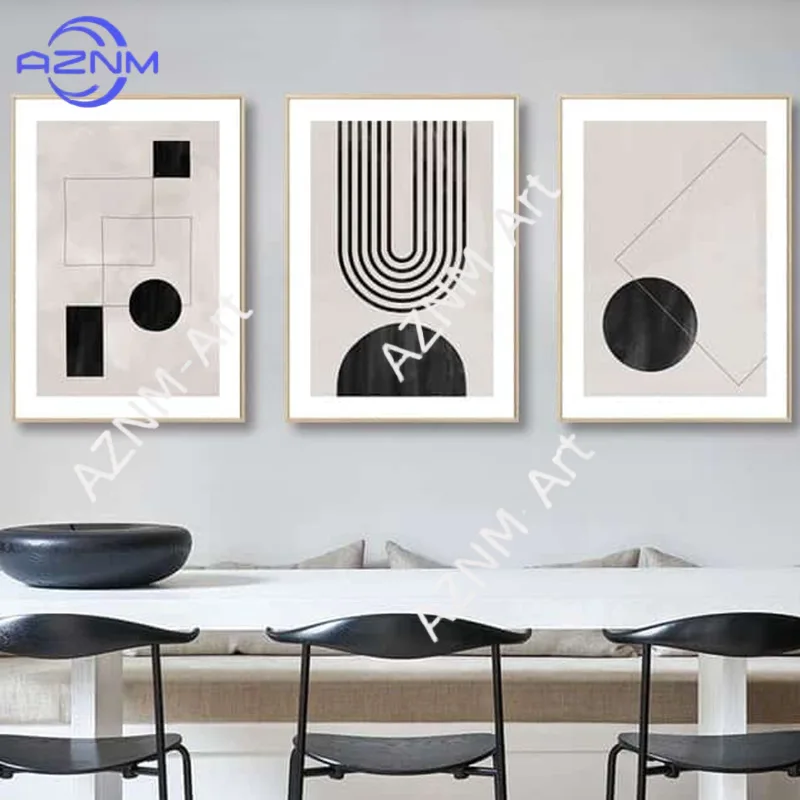 1 Stück/3 Stück Leinwandgemälde, nordisch, schlicht, abstrakte Geometrie, Schwarz-Weiß, Blocklinien-Dekoration, Gemälde für Wohnzimmerwand