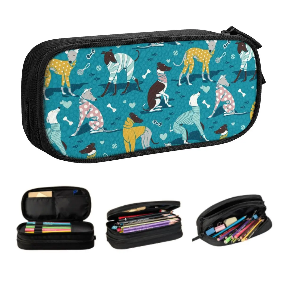 Custom Cute Cute Greyhounds Dog Pencil Case for Girls Boys Whippet Sighthound Pet Large Storage Pen Box Bag Stationery