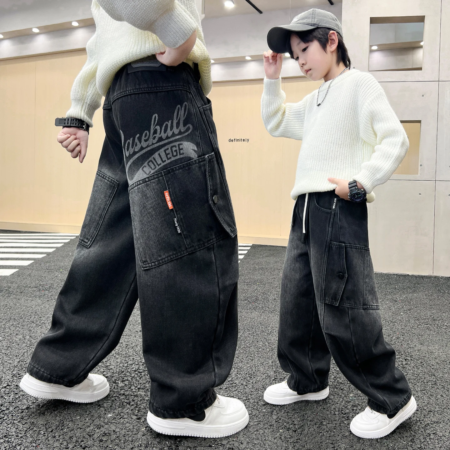 الصبي الأمريكي Y2K 2025 جديد فضفاض واسعة الساق الجينز الأسود المتضخم الصبي الشارع عادية جوكر الدنيم السراويل زوجين الجينز خمر القاع #1