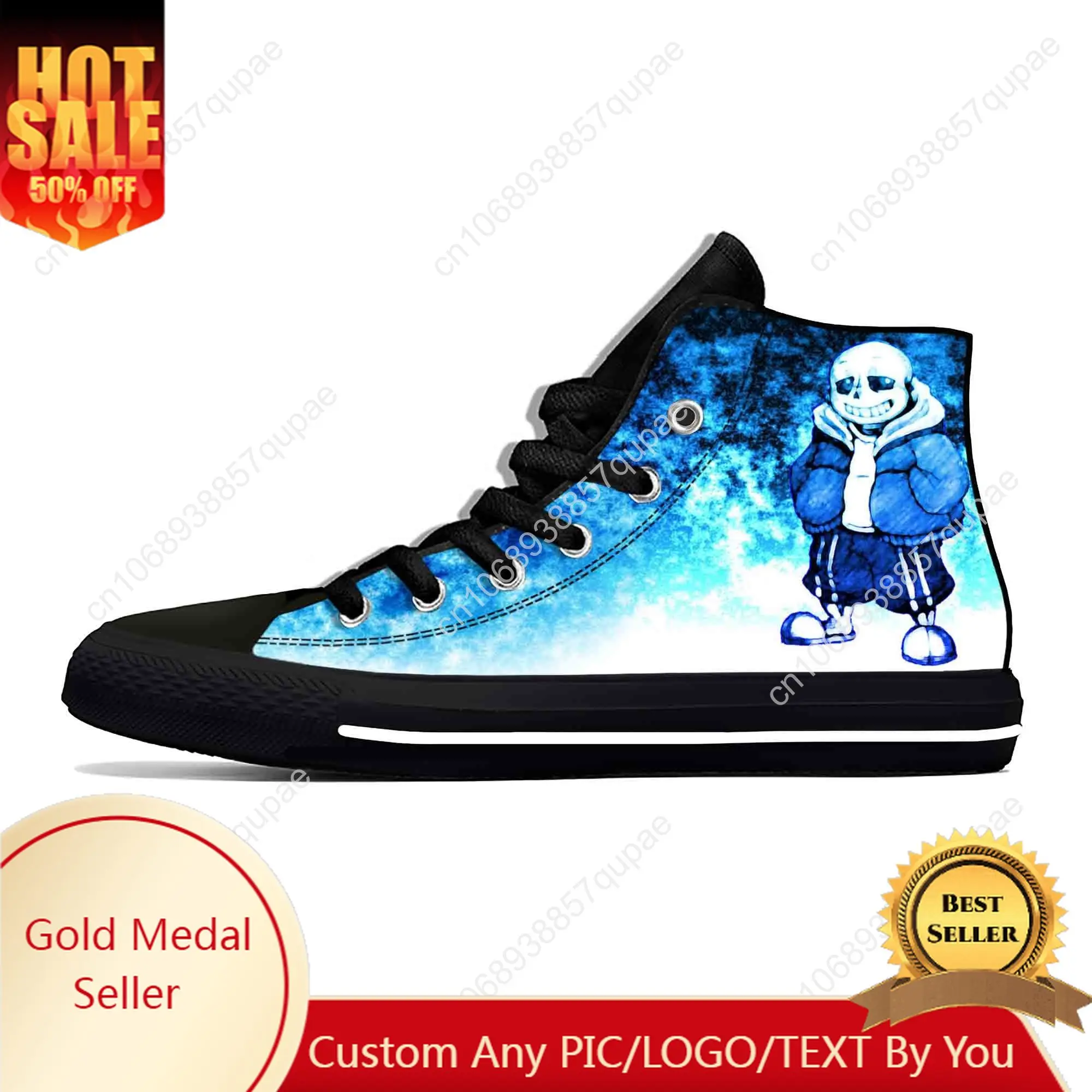 

Undertale Sans Skull Skeleton Anime Cartoon Game Casual Cloth Shoes High Top Lightweight Breathable 3D Print Men Women Sneakers