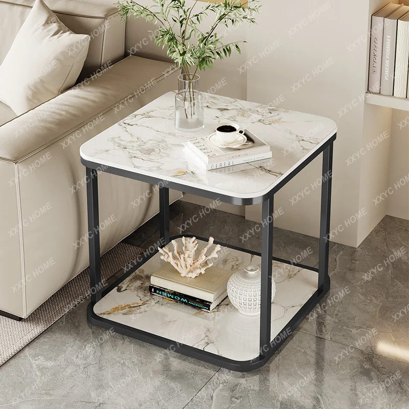 

Rectangle rock slab sofa side cabinet side table living room light luxury long small coffee table movable square side table