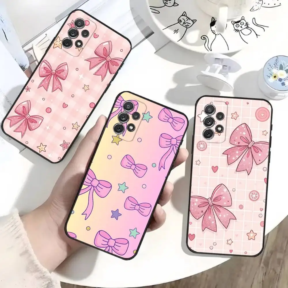 

Pink Bowknot Pink Star Phone Case For Samsung S25,S24,S21,S22,S23,S30,Ultra,S20,Plus,Fe,Lite,Note,10 Black Soft Shell