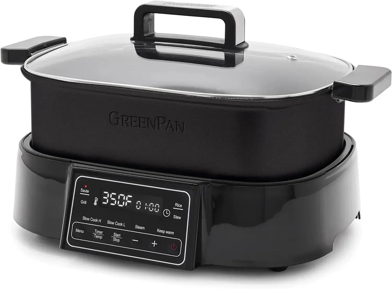 GreenPan 6.5QT Multi-Cooker Skillet Grill & Slow Cooker, 8-in-1 Presets to Saute,Steam, Grill, Stew, Stir-Fry,Heat, & Cook Rice