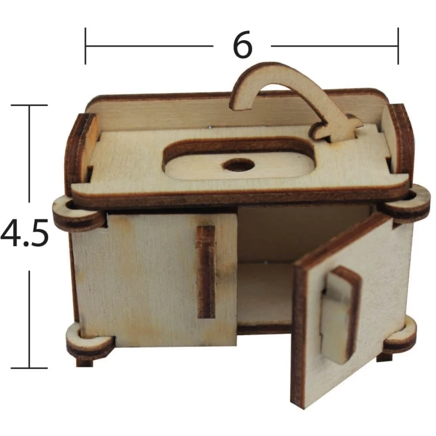 MN32 Miniature Kitchen Sink, Raw Wood Miniature