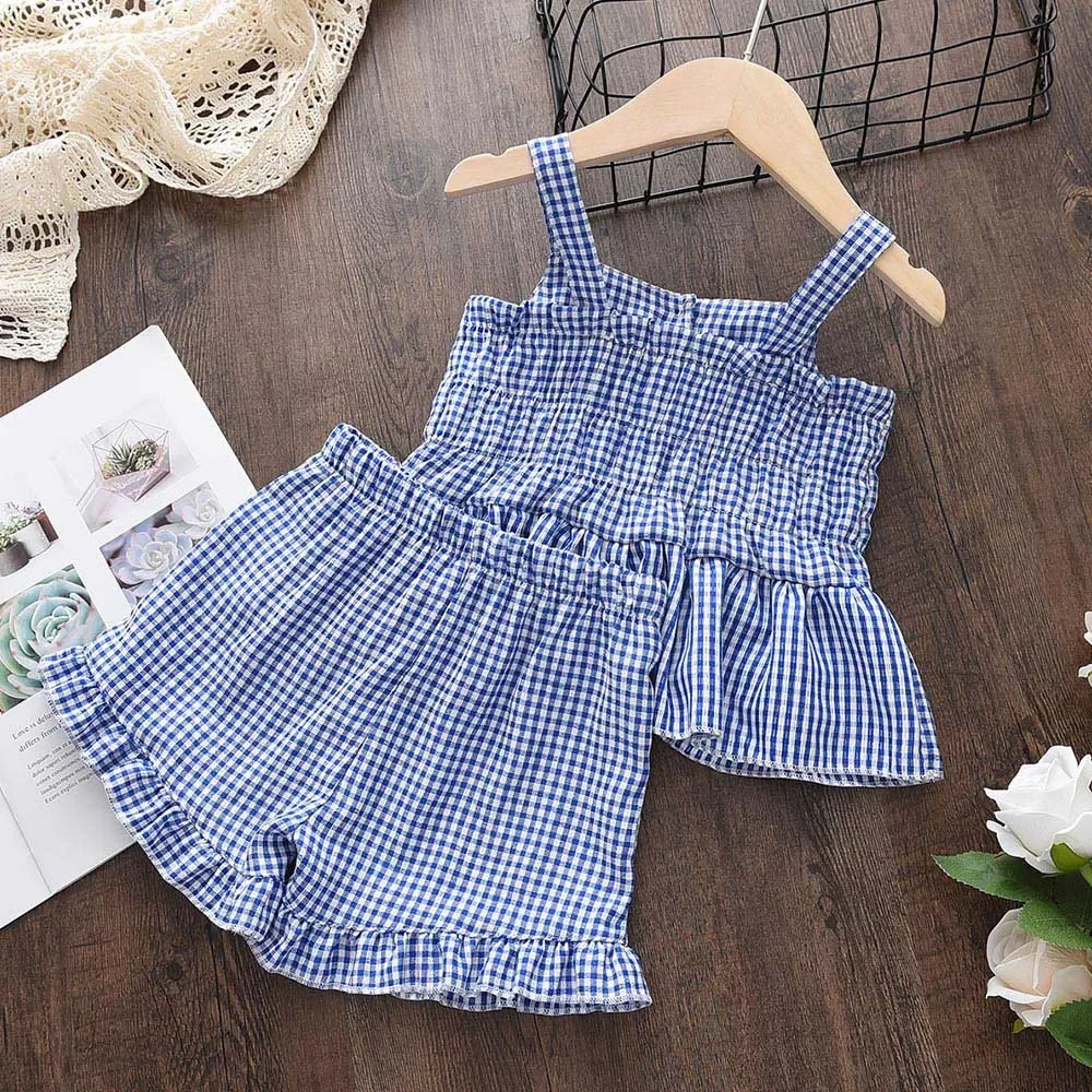 Bear Leader Baby Girls Clothes Sets Summer Plaid Print Girl Sleeveless Shirts Vest Shorts 2pcs Suit Casual Outfits Kids Clothes