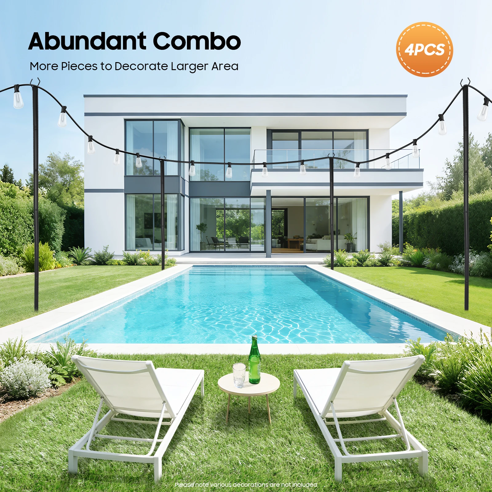 Postes Para Guirnaldas De Luces, Postes De Aluminio Resistentes De 3M (4 Piezas) Con Estaca Para Montaje En Suelo O Cerca Para Patio Y Jardín — -73%, 177.57€ Coupon, from 62.39€ – 73% descuento – €62.39